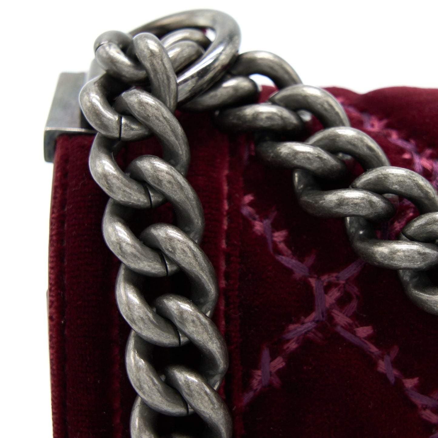 Chanel Medium Boy Bag Velvet Dark Red Ruthenium