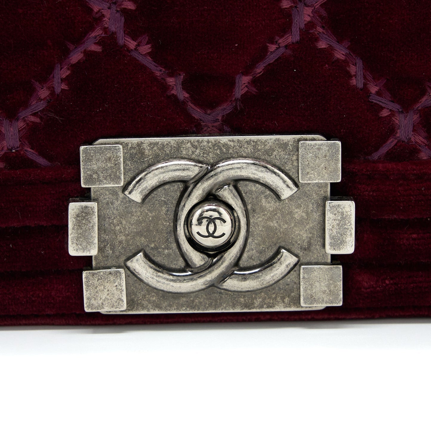Chanel Medium Boy Bag Velvet Dark Red Ruthenium
