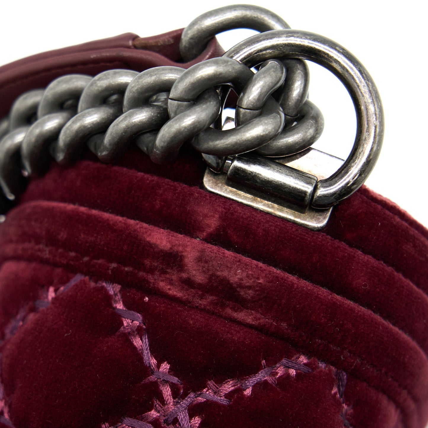 Chanel Medium Boy Bag Velvet Dark Red Ruthenium