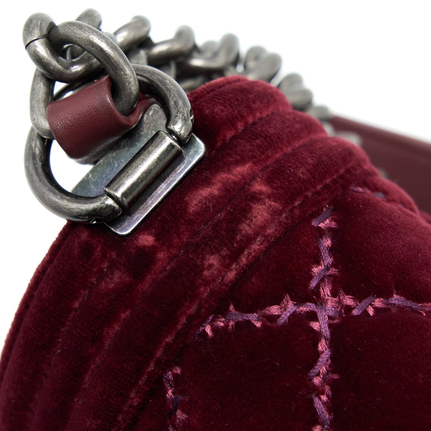 Chanel Medium Boy Bag Velvet Dark Red Ruthenium