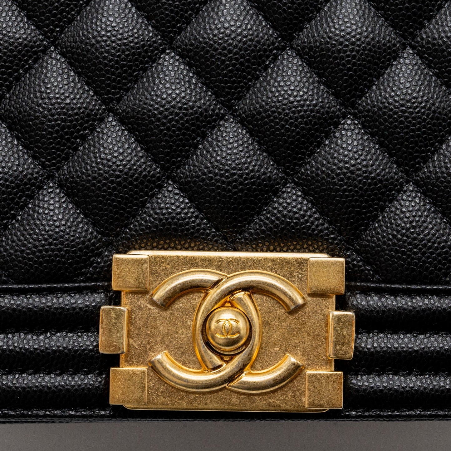 Chanel Medium Classic Boy Bag Caviar Black Brushed  (microchip)