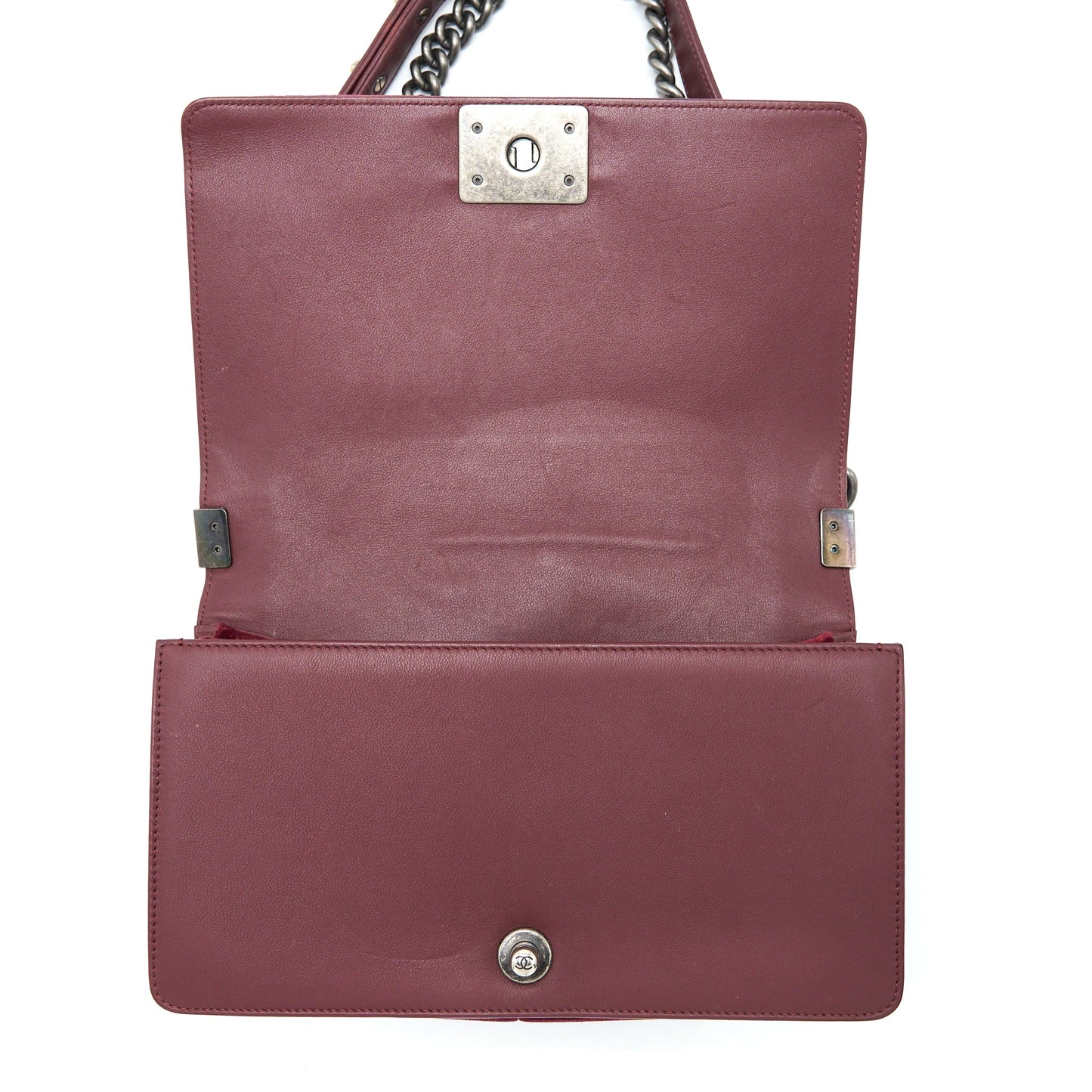Chanel Medium Boy Bag Velvet Dark Red Ruthenium