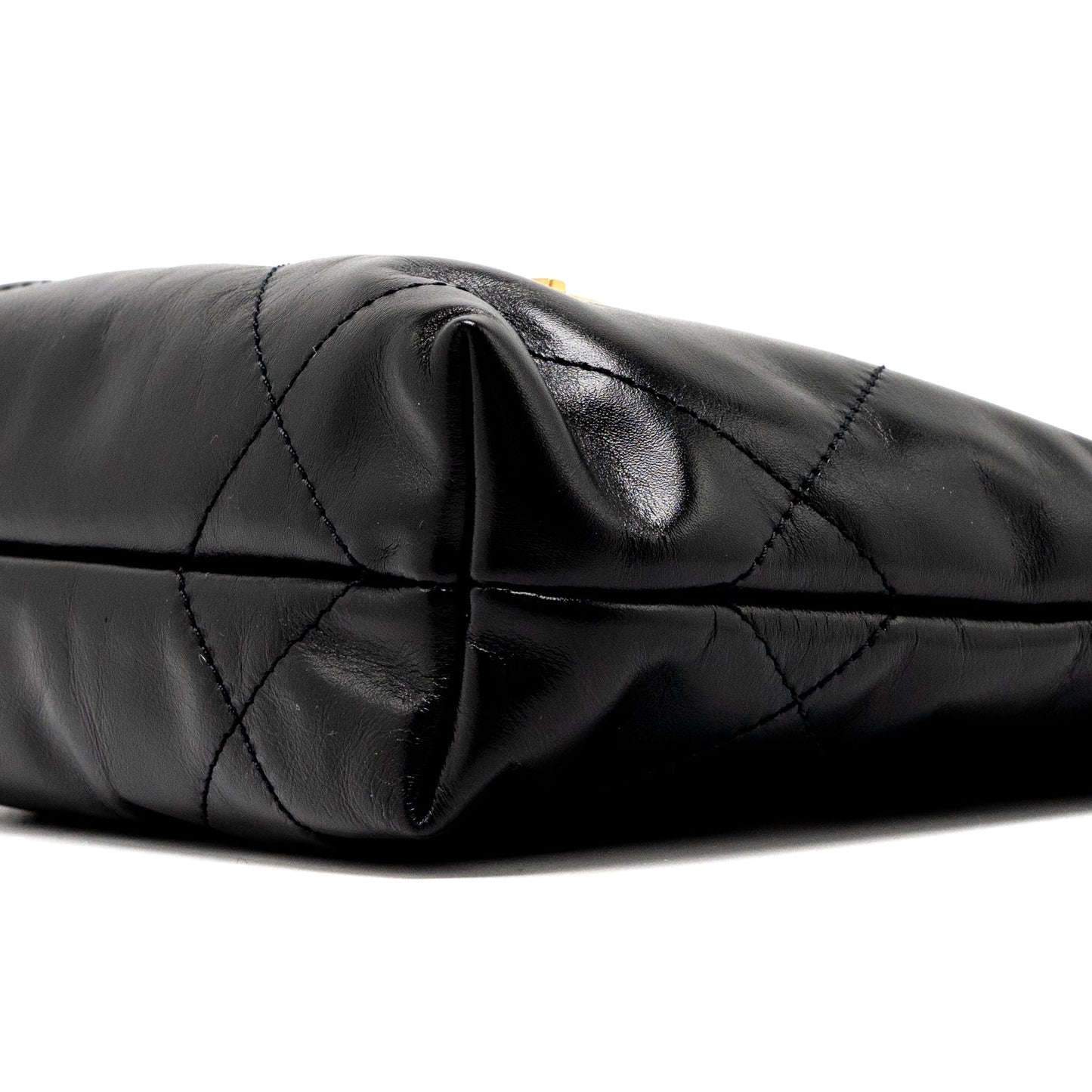 Chanel 23s Mini 22 Bag Shiny Calfskin Black Brushed  (Microchip)