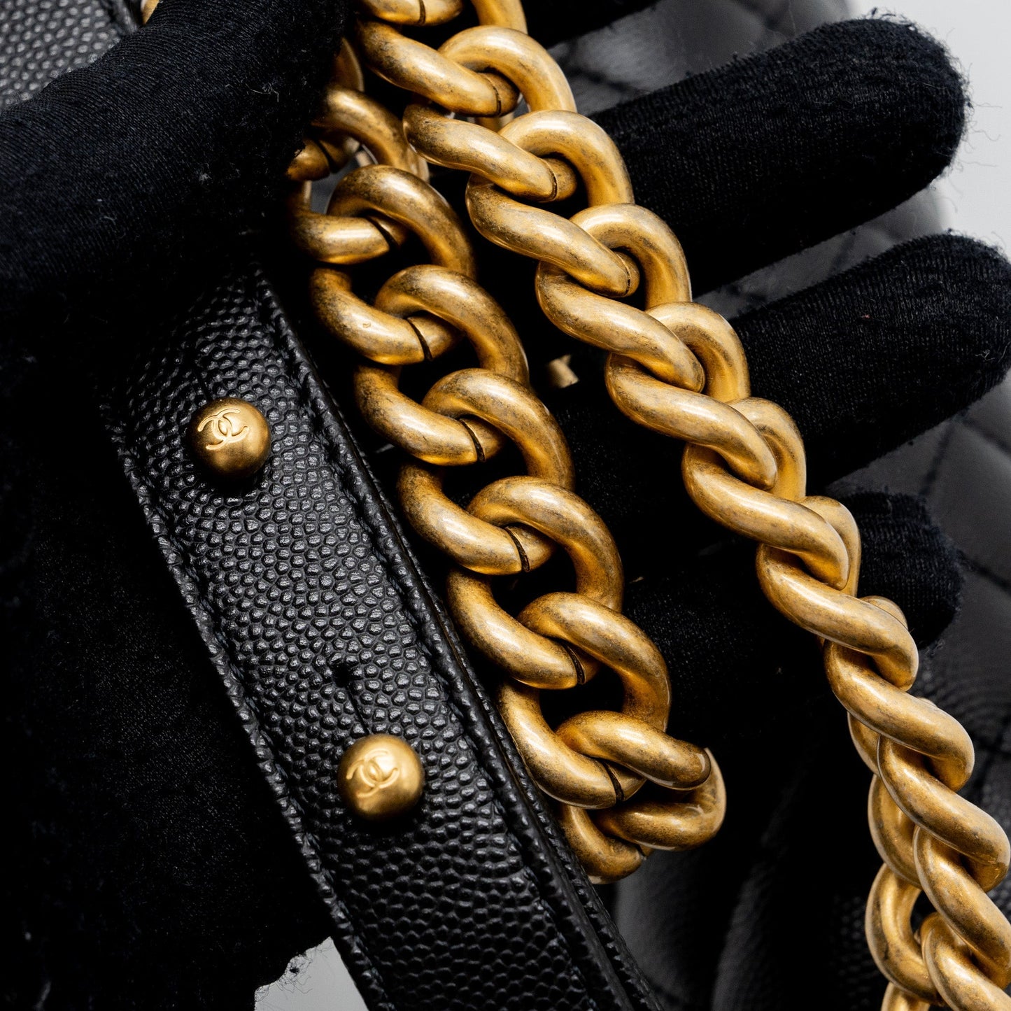Chanel Medium Classic Boy Bag Caviar Black Brushed  (microchip)