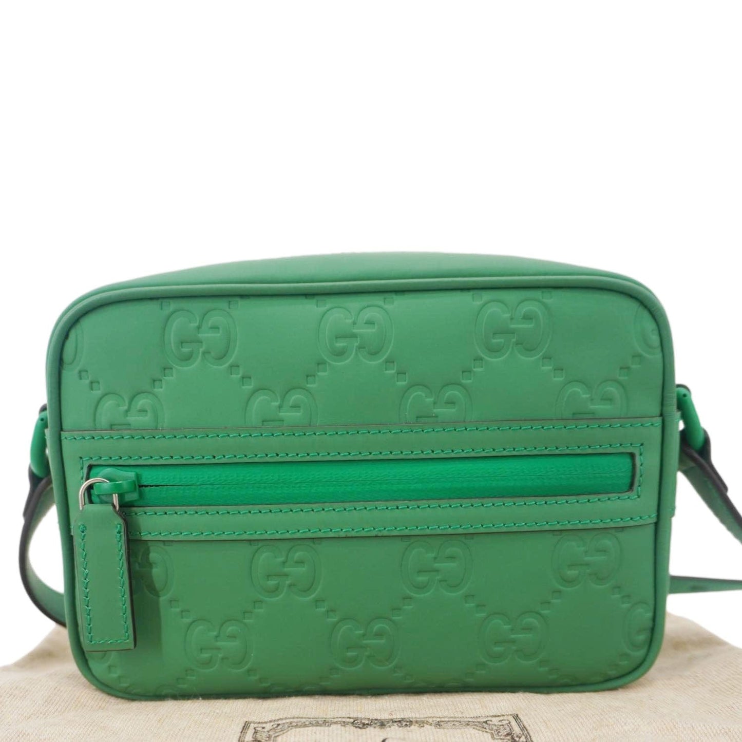 GUCCI GG Rubber-effect Leather Crossbody Bag Green 771321