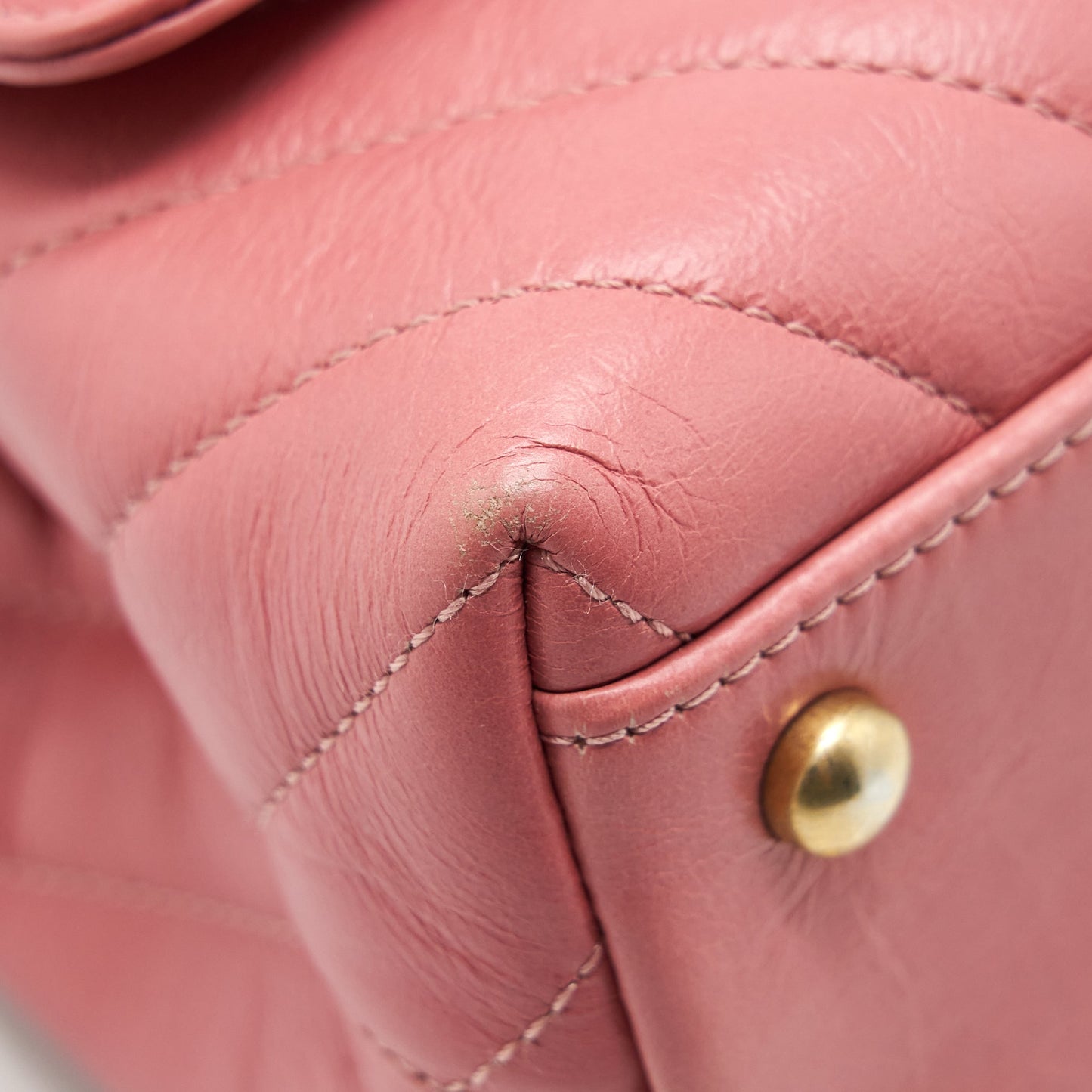 Chanel Small Coco Handle Chevron Calfskin With Lizard Handle Pink