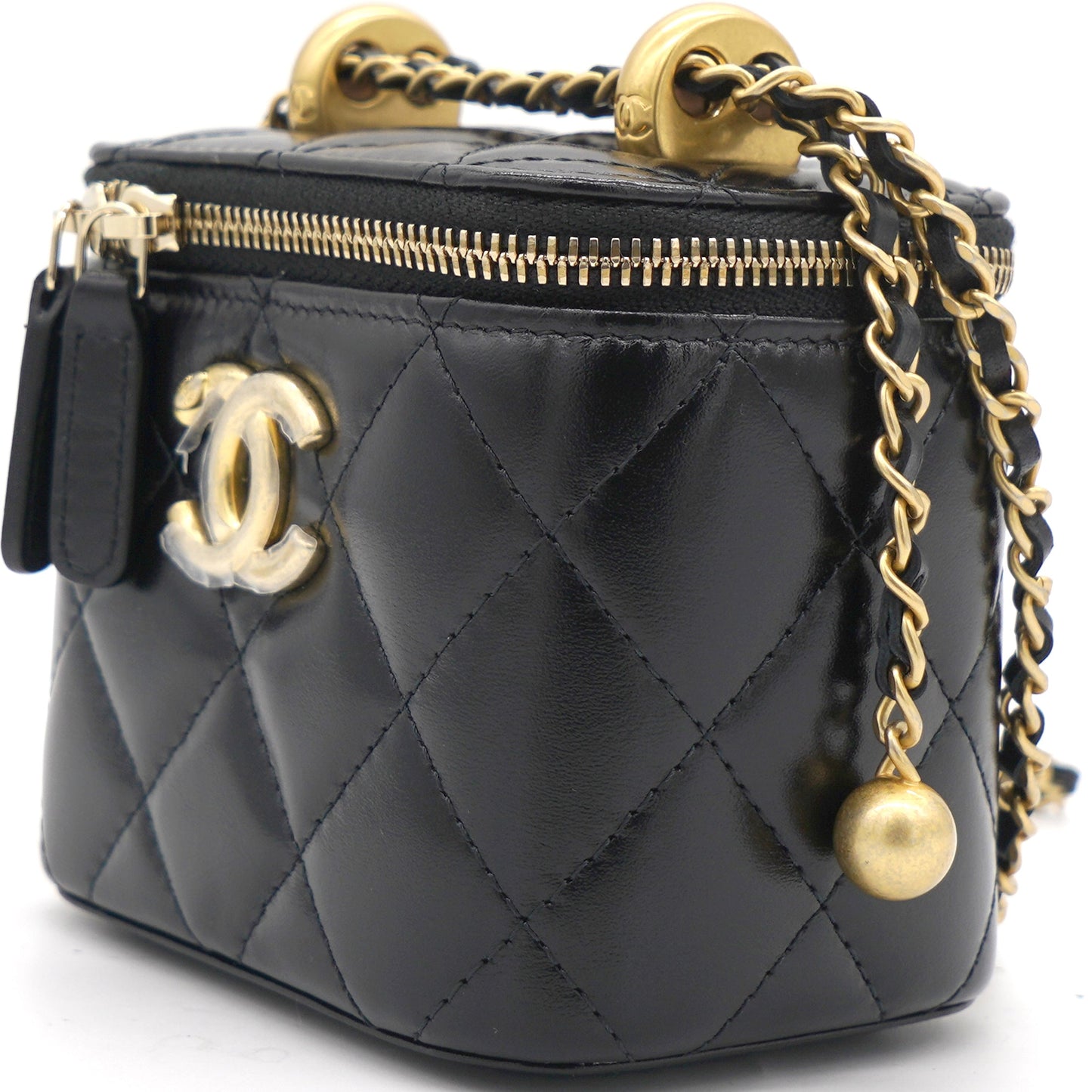 Chanel Calfskin Quilted Mini Perfect Fit Vanity Case With Chain Black