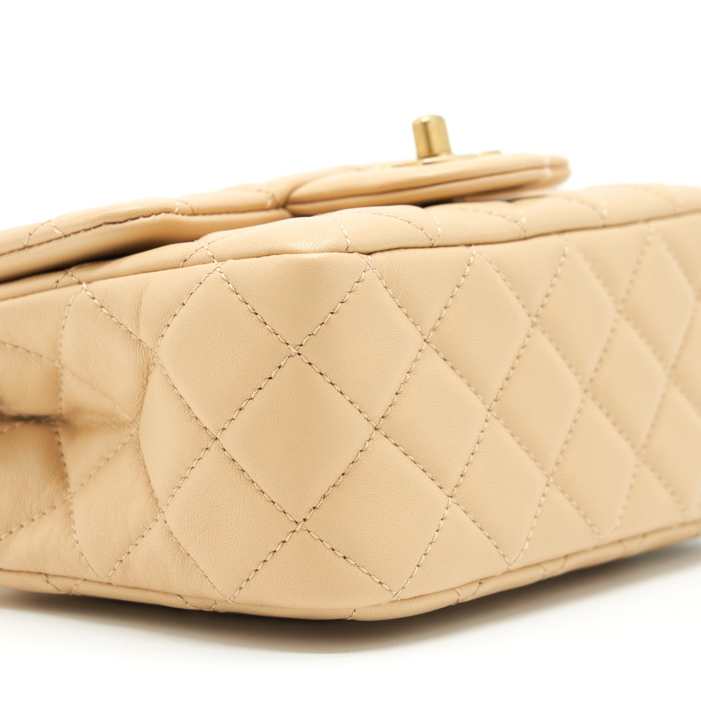 Chanel 22C Pearl Crush Mini Square Flap Bag Lambskin Beige