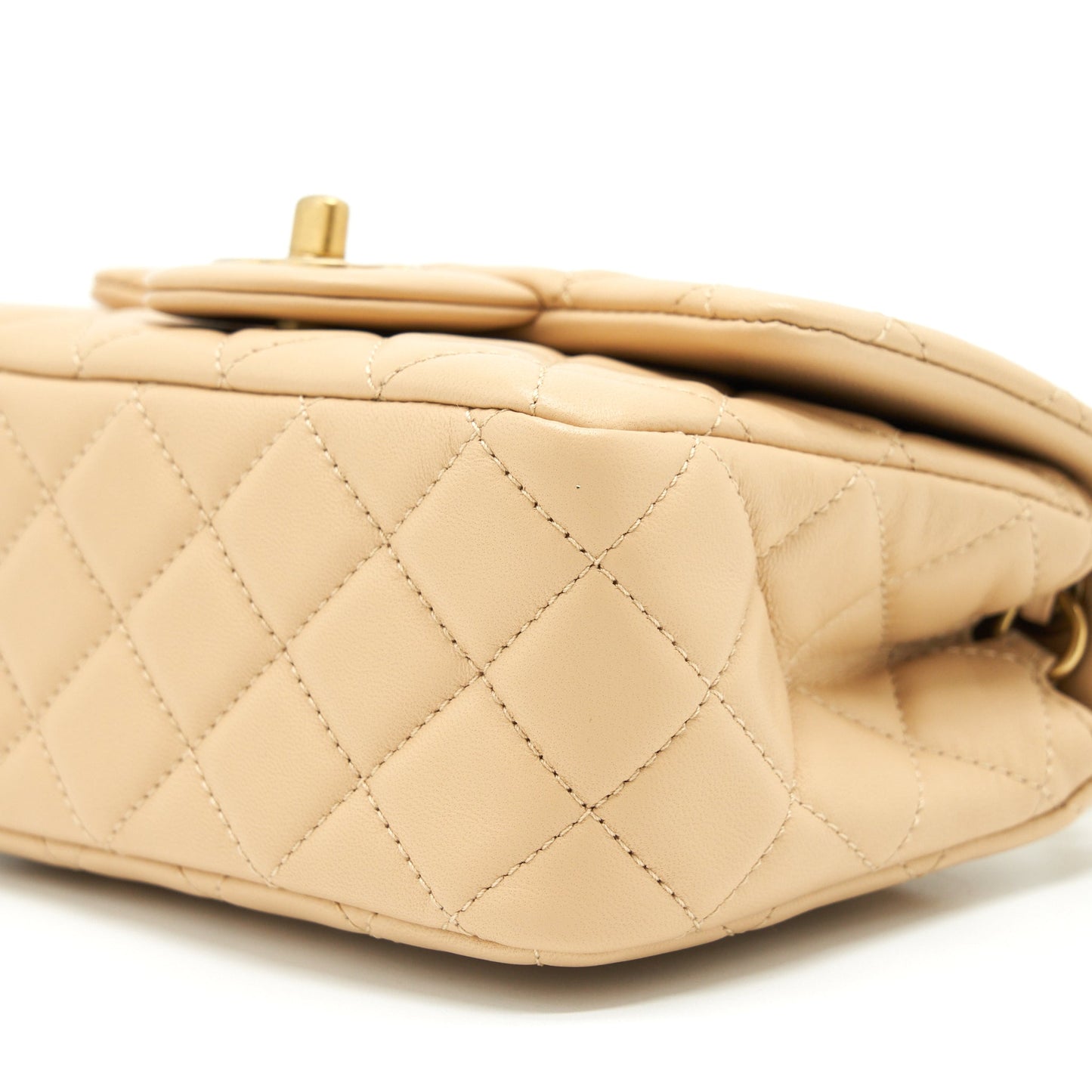 Chanel 22C Pearl Crush Mini Square Flap Bag Lambskin Beige