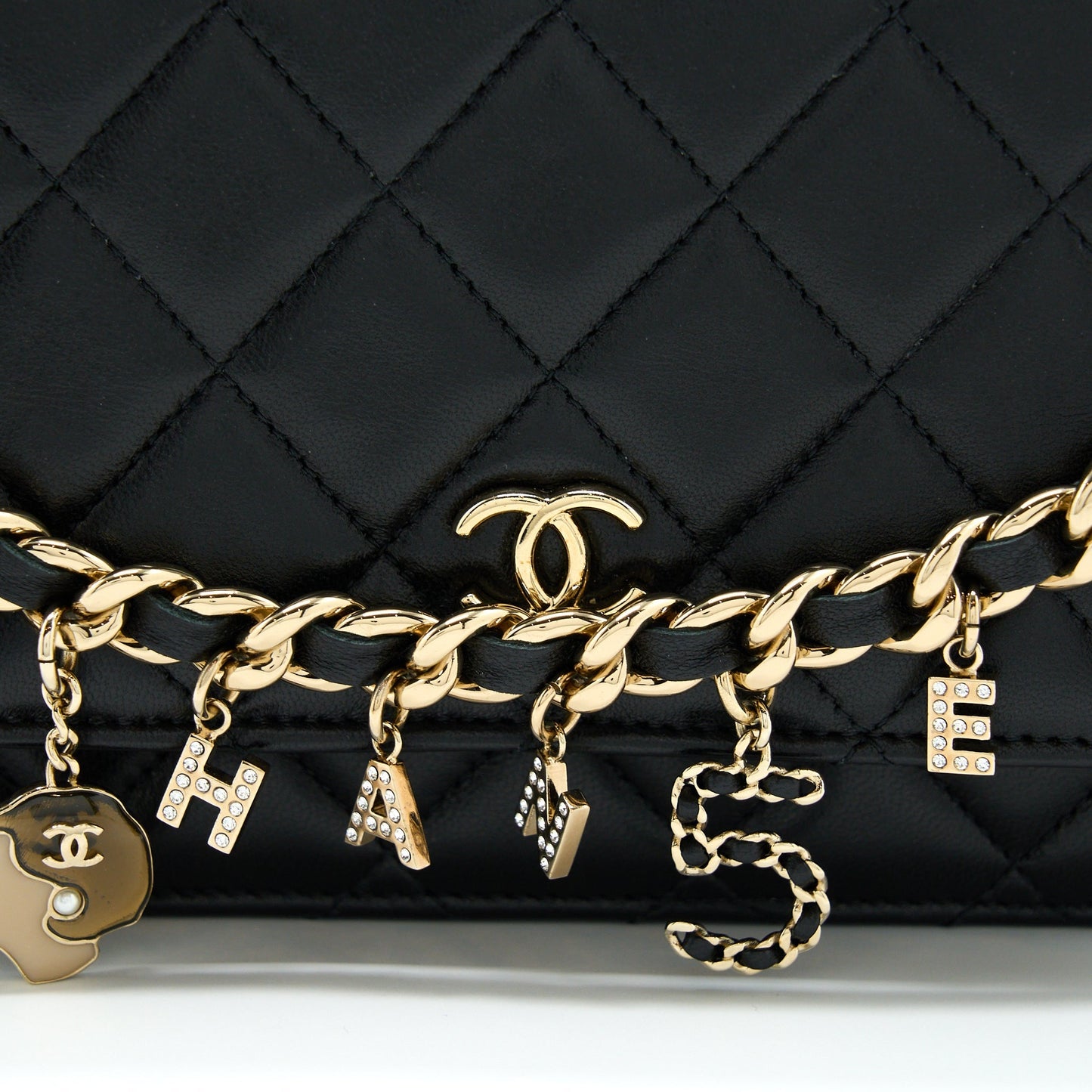 Chanel Coco Charm Wallet On Chain Lambskin Black L