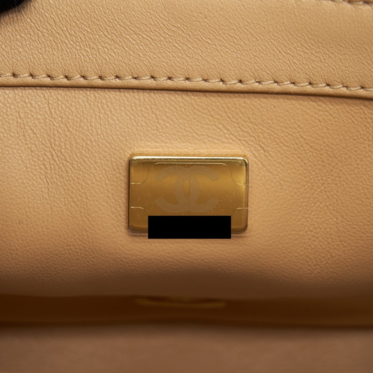 Chanel 22C Pearl Crush Mini Square Flap Bag Lambskin Beige