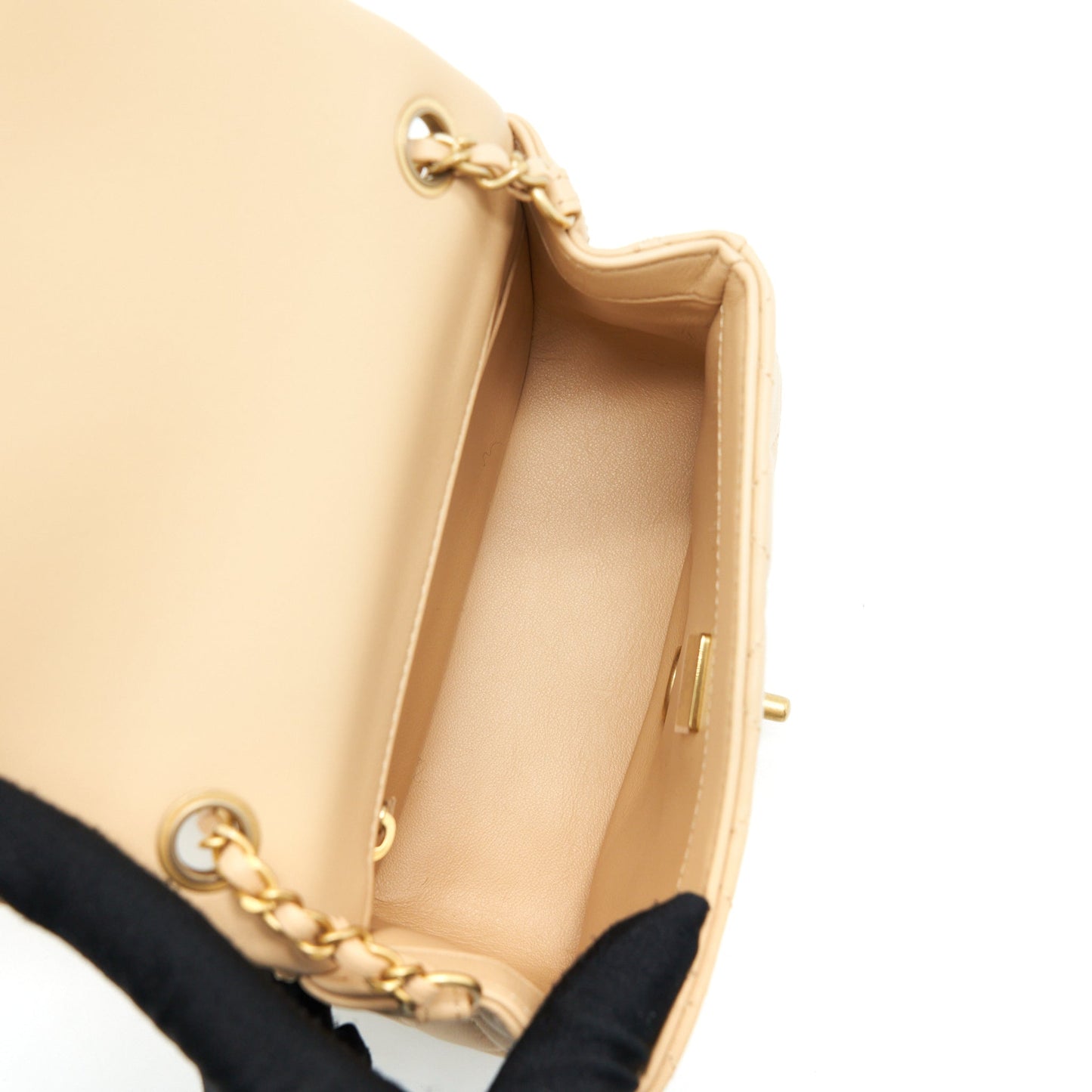 Chanel 22C Pearl Crush Mini Square Flap Bag Lambskin Beige