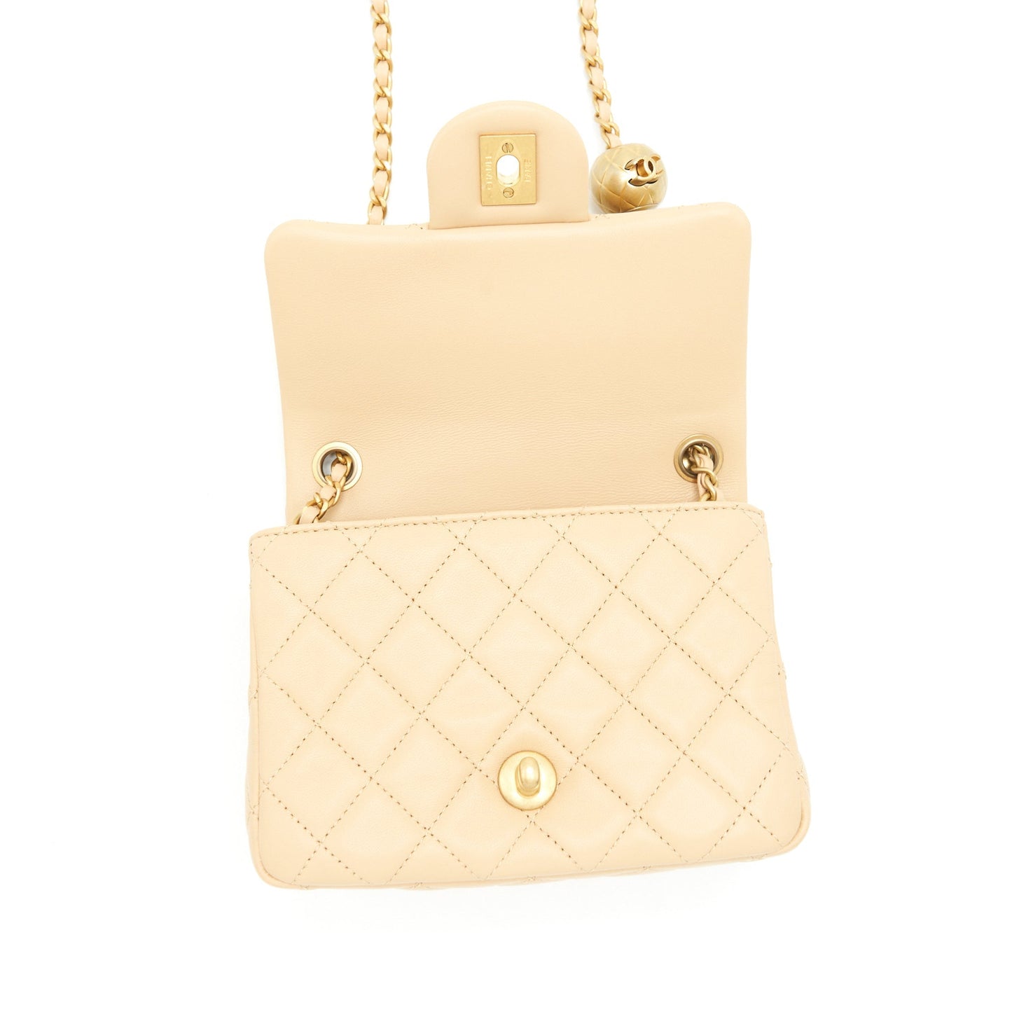 Chanel 22C Pearl Crush Mini Square Flap Bag Lambskin Beige