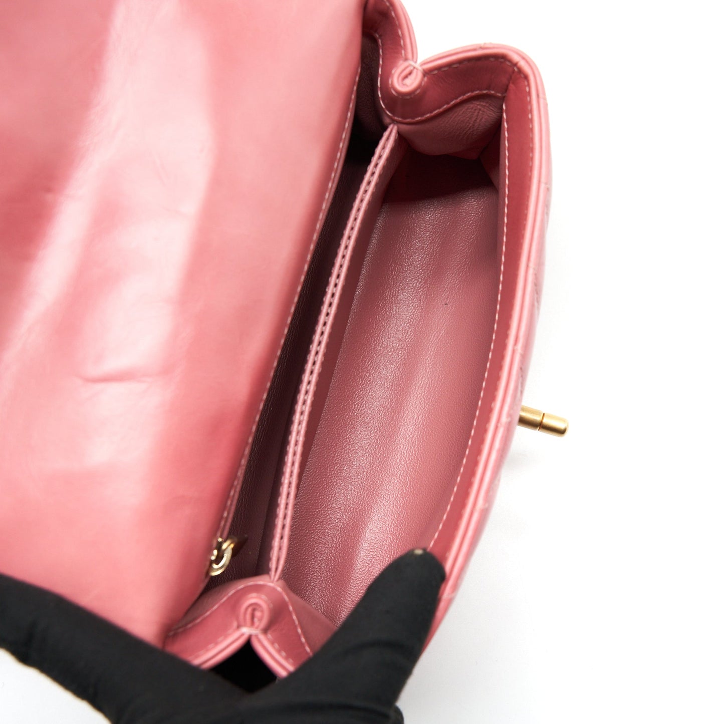 Chanel Small Coco Handle Chevron Calfskin With Lizard Handle Pink