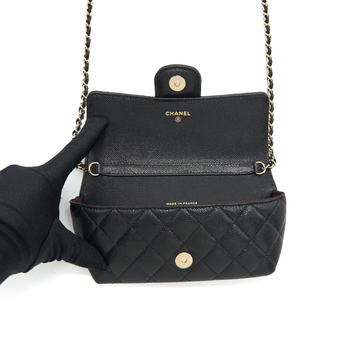 Chanel Glasses Case With Chain Caviar Black L