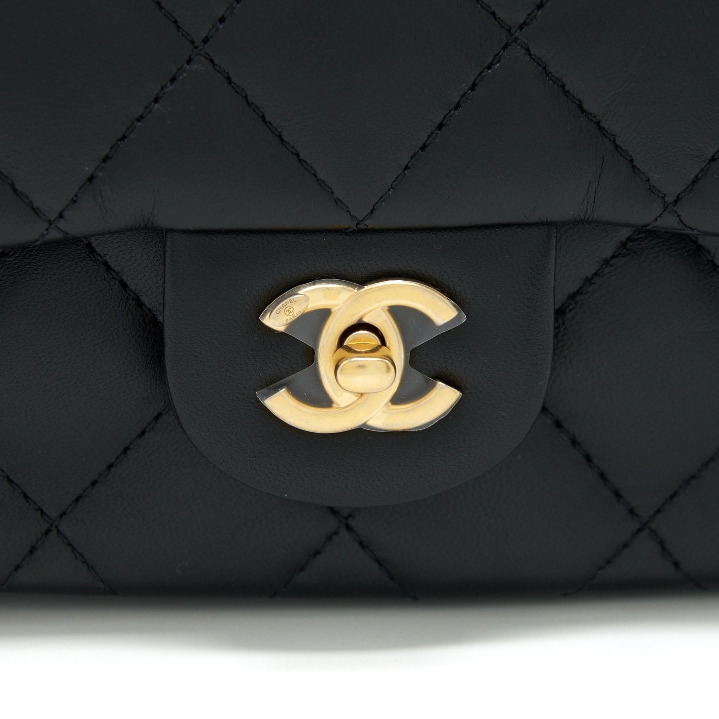 Chanel seasonal Mini Rectangular Flap Bag Heart Charm Chain Lambskin Black  (Microchip)
