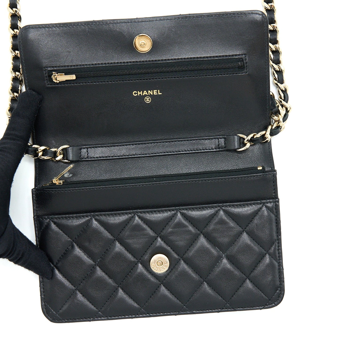 Chanel Coco Charm Wallet On Chain Lambskin Black L