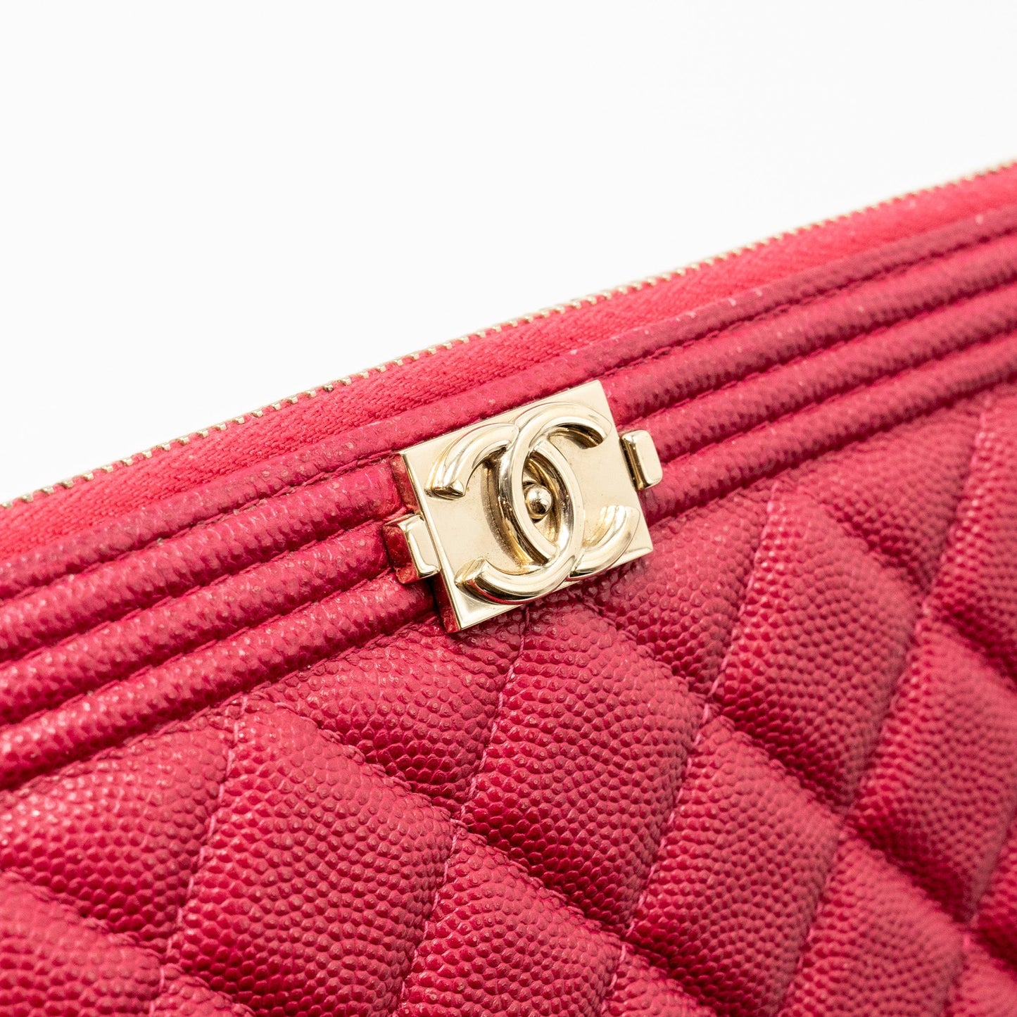 Chanel Large Boy O Case Zip Pouch Caviar Pink L