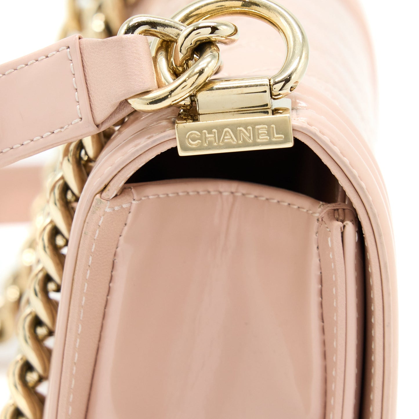 Chanel Small Boy Bag Patent Leather Light Pink L