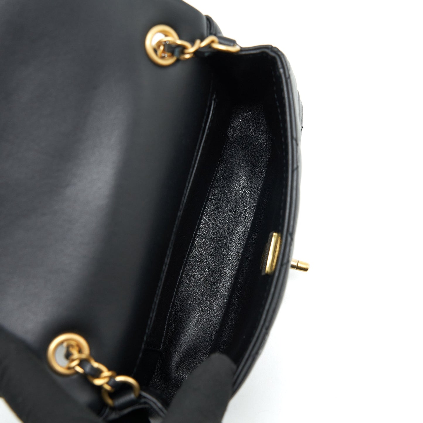 Chanel seasonal Mini Rectangular Flap Bag Heart Charm Chain Lambskin Black  (Microchip)