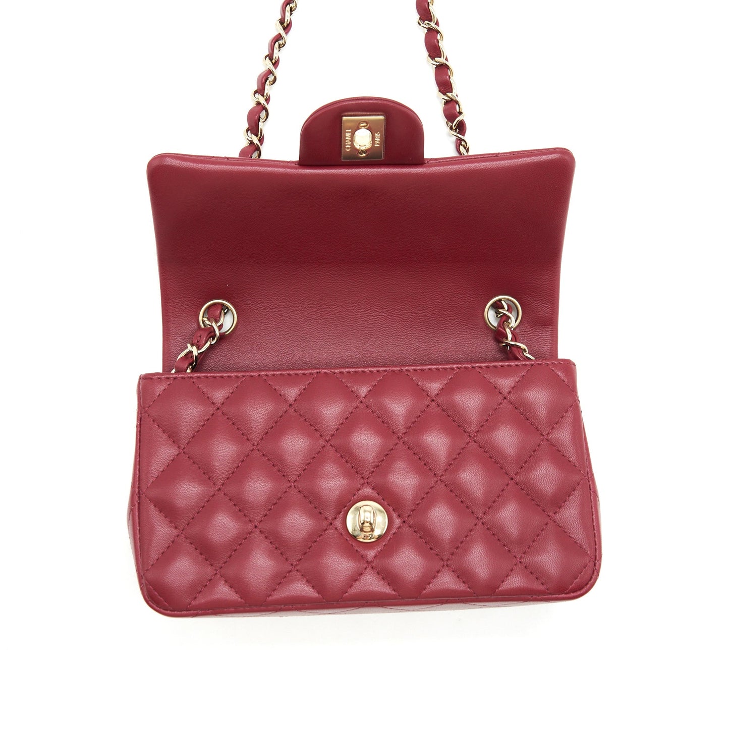 Chanel 22C Mini rectangular flap bag lambskin dark red L microchip