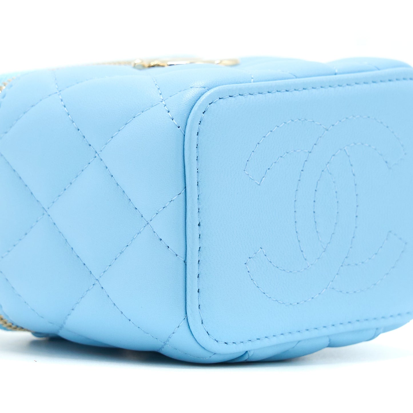 Chanel Mini Vanity Case With Giant Chain Lambskin Blue L
