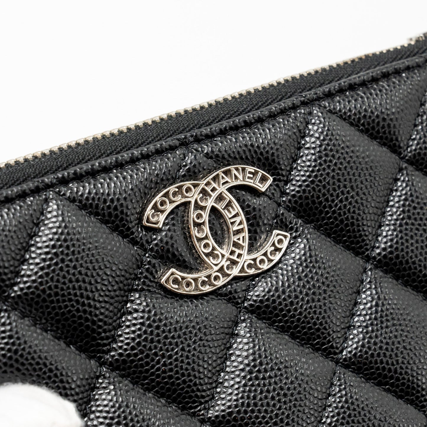 Chanel Detailed CC Small O-Case Pouch Caviar Black  (Microchip)