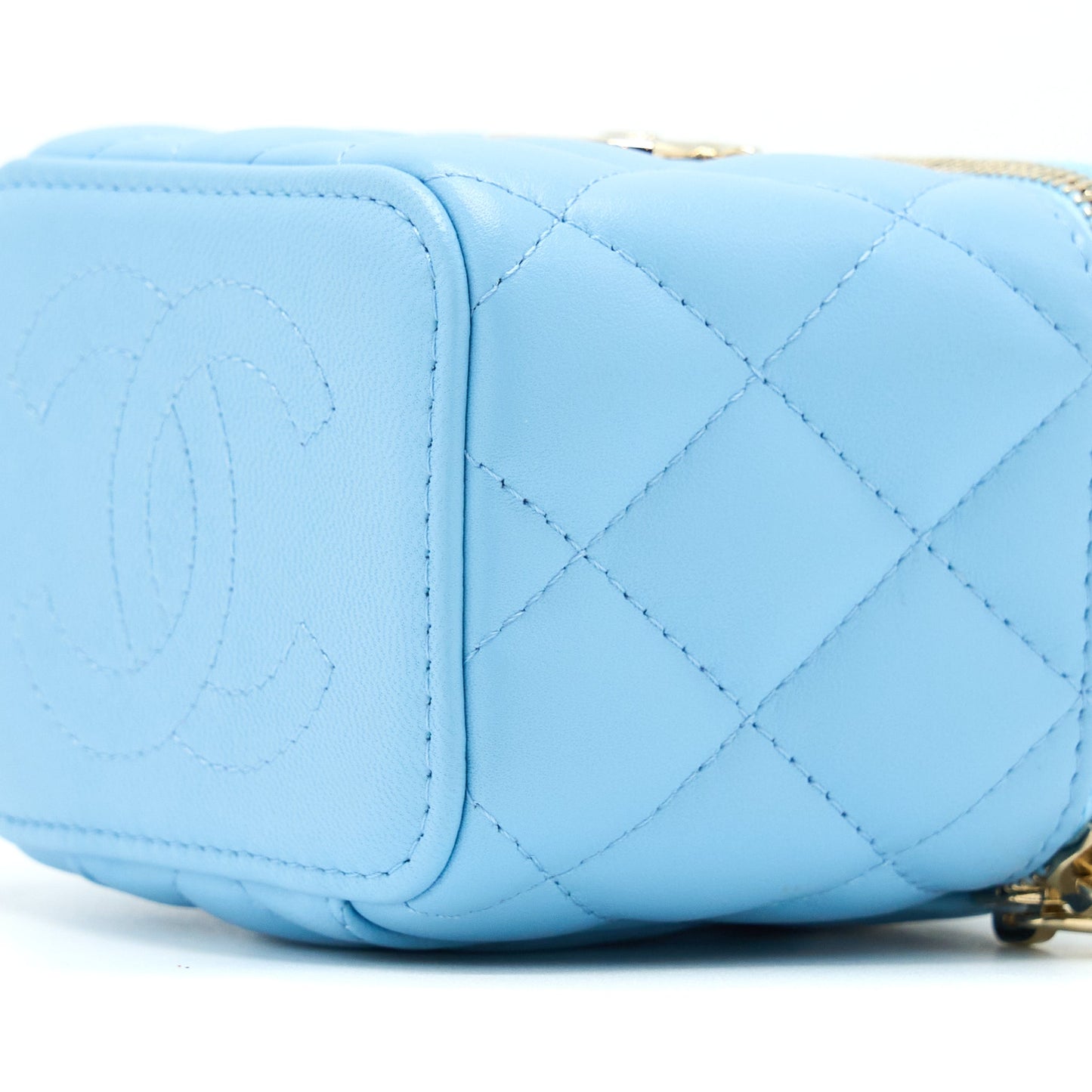 Chanel Mini Vanity Case With Giant Chain Lambskin Blue L