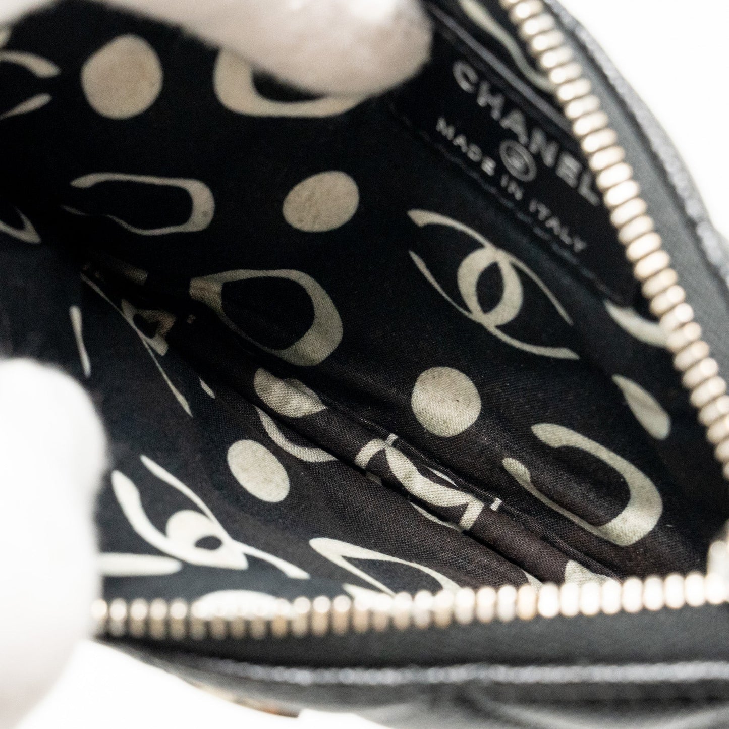 Chanel Detailed CC Small O-Case Pouch Caviar Black  (Microchip)