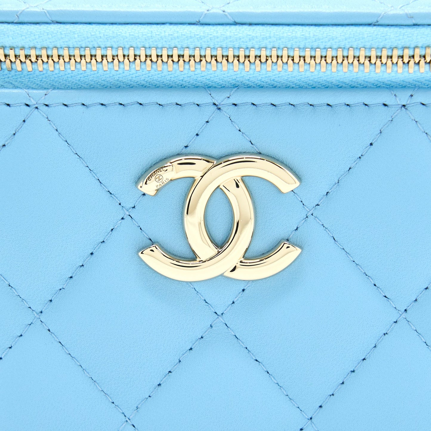 Chanel Mini Vanity Case With Giant Chain Lambskin Blue L