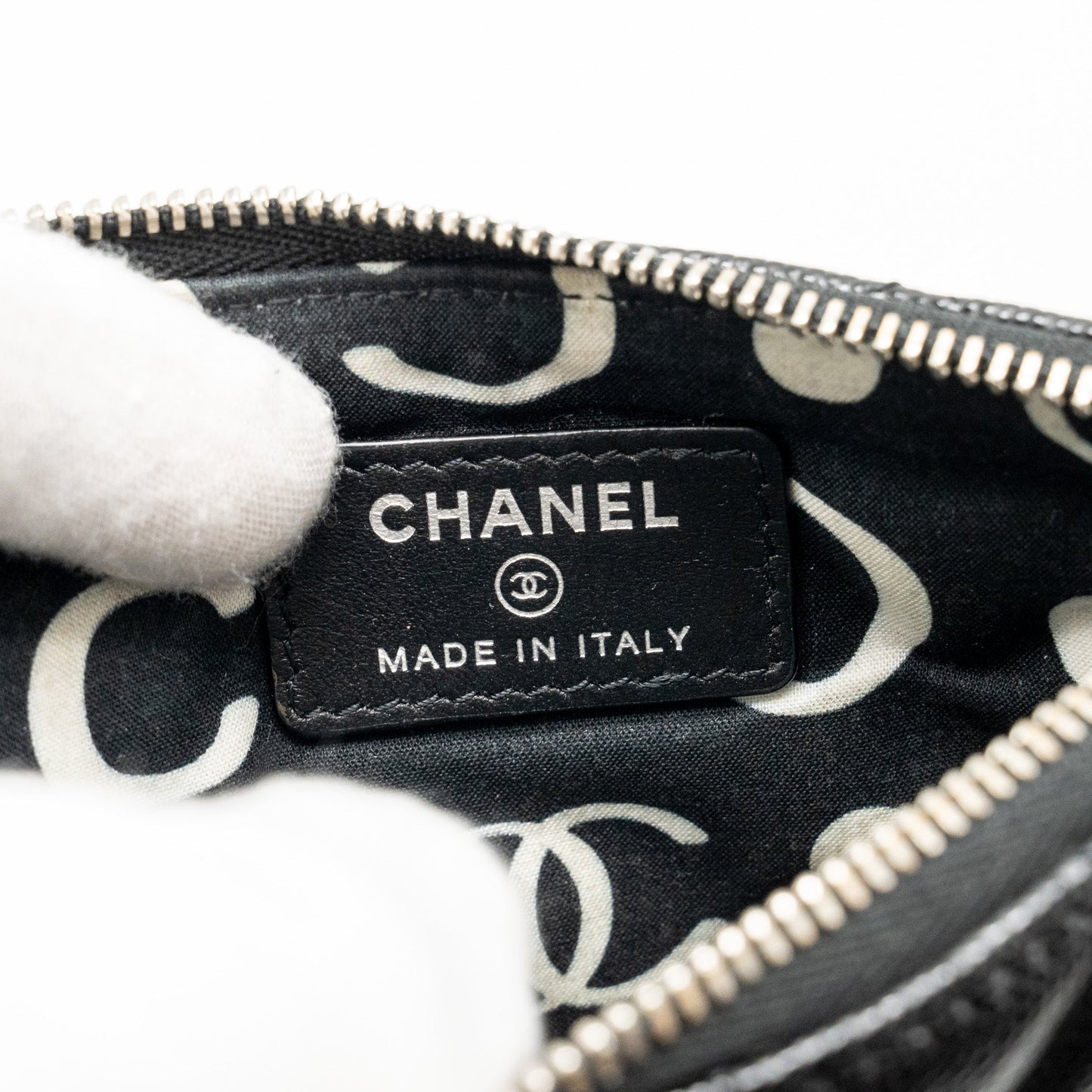 Chanel Detailed CC Small O-Case Pouch Caviar Black  (Microchip)