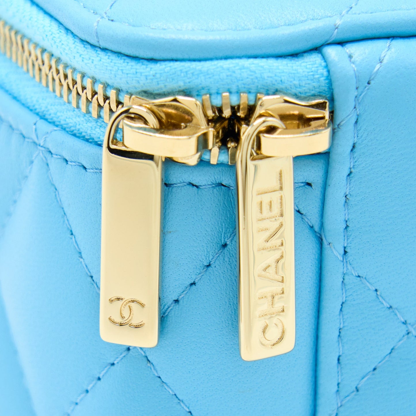 Chanel Mini Vanity Case With Giant Chain Lambskin Blue L