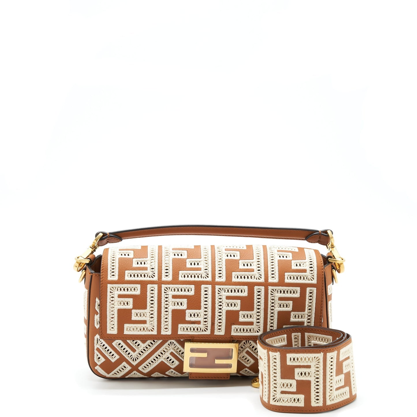 Fendi Baguette Calfskin Brown And White