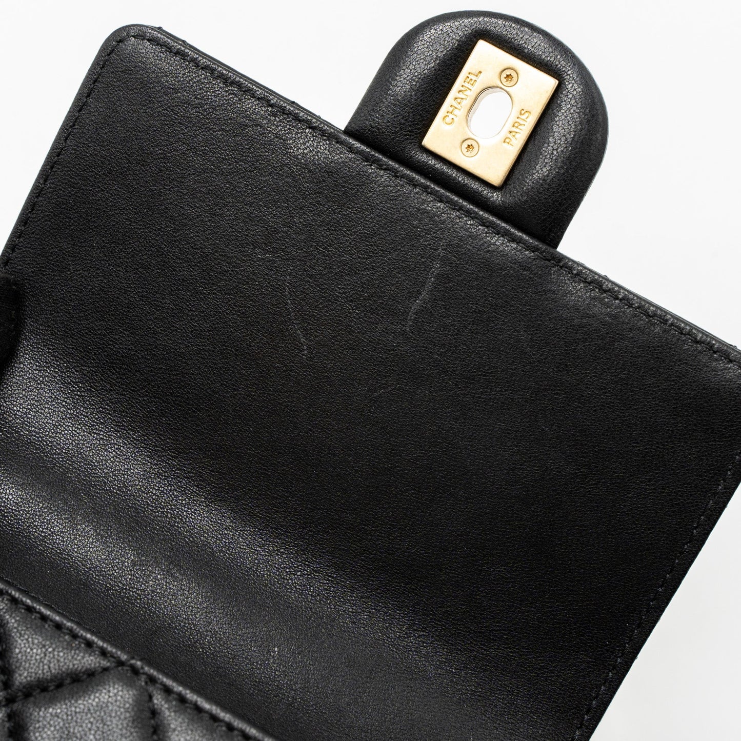 Chanel Square Pearl Flap Bag Lambskin Black Brushed