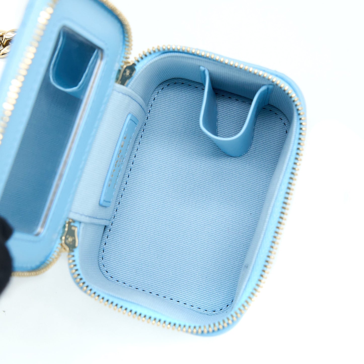 Chanel Mini Vanity Case With Giant Chain Lambskin Blue L