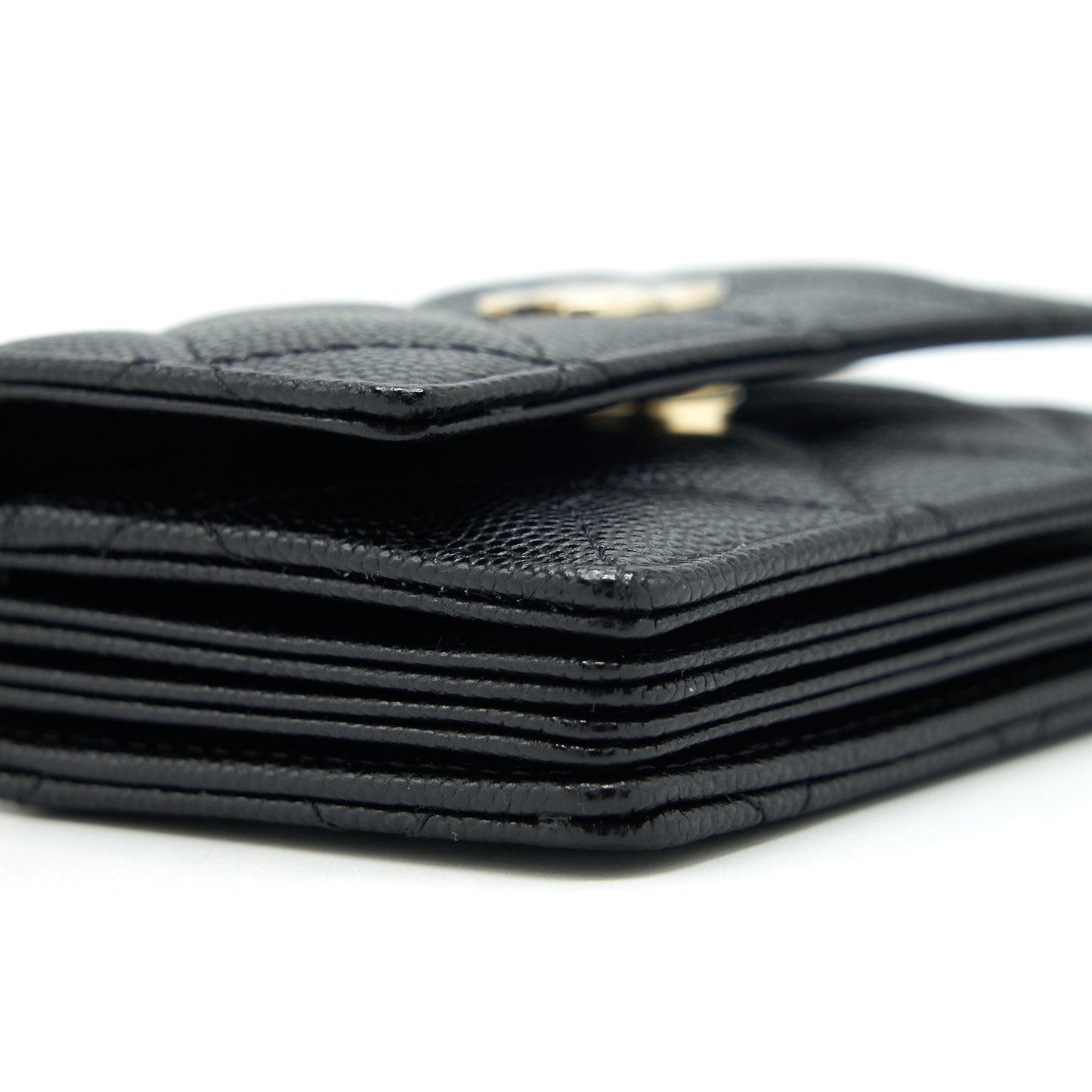 Chanel 21k Caviar mini flap cardholder with chain black L