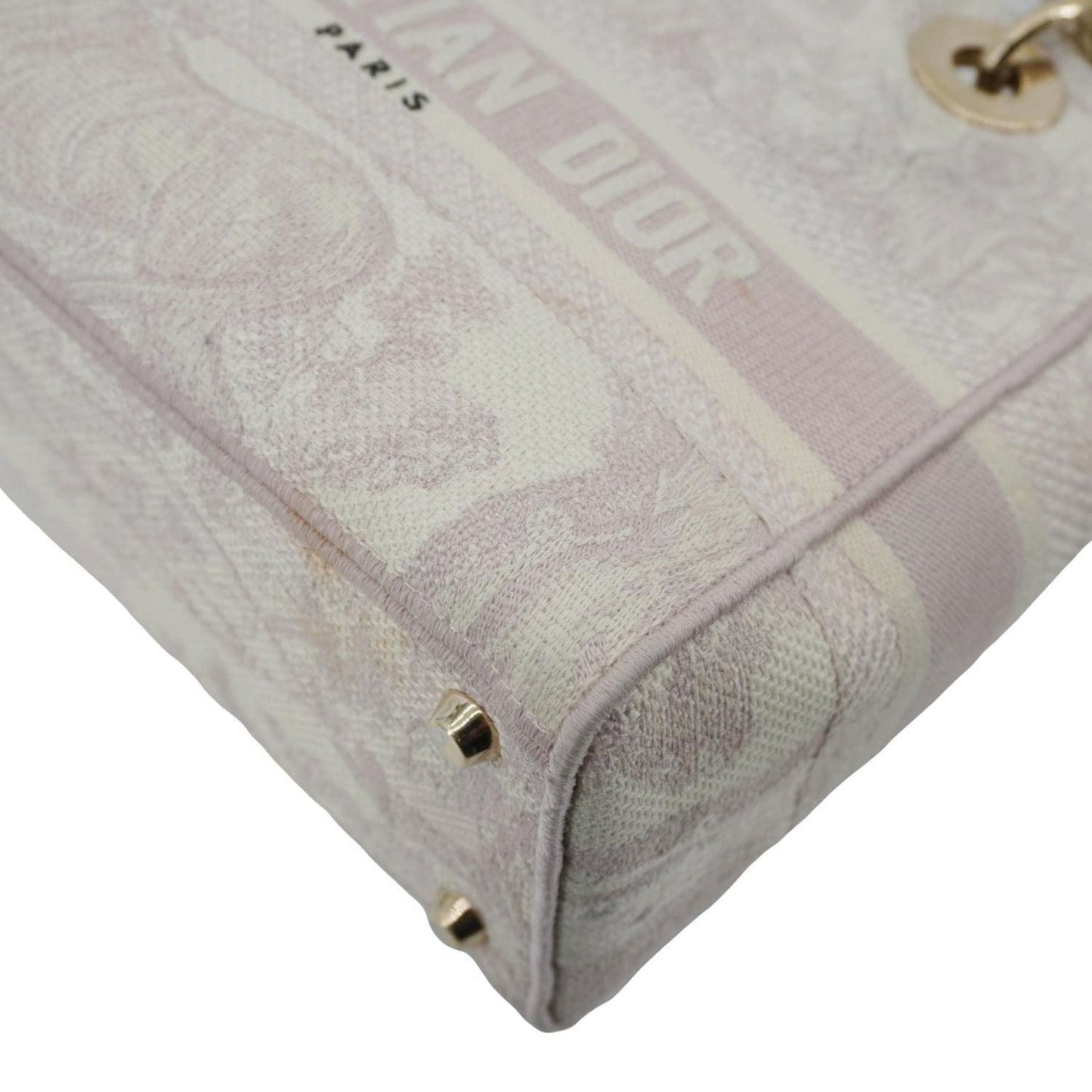 CHRISTIAN DIOR Lady Dior D-Lite Embroidered Canvas Shoulder Bag Beige