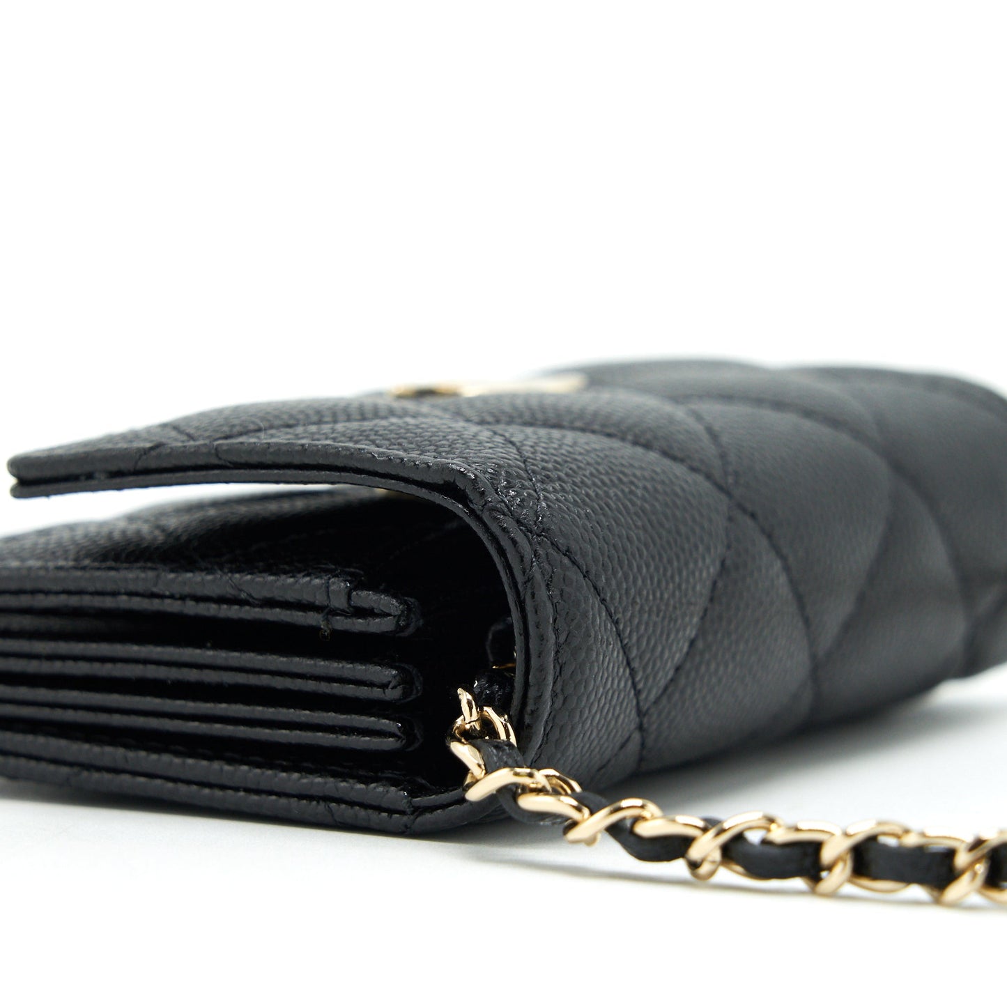 Chanel 21k Caviar mini flap cardholder with chain black L