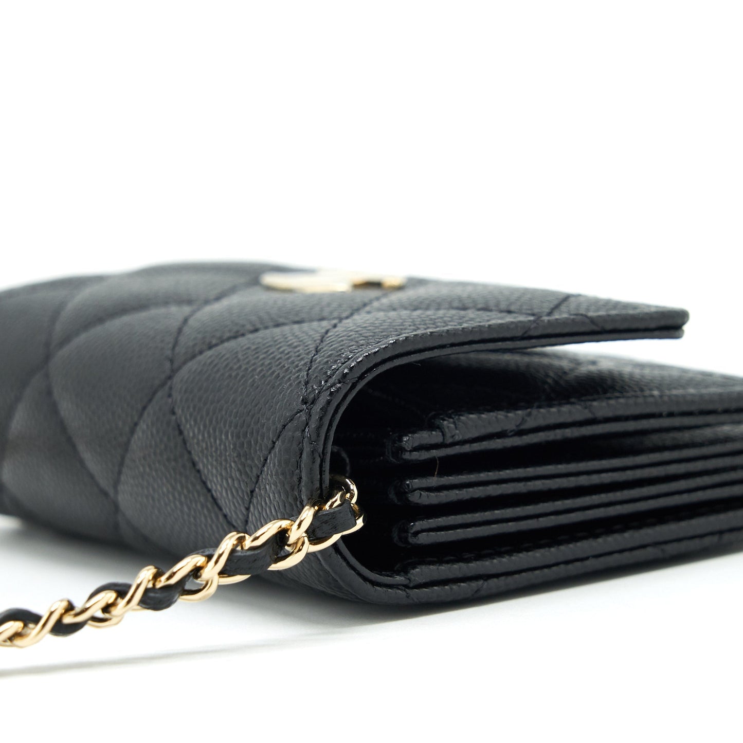 Chanel 21k Caviar mini flap cardholder with chain black L