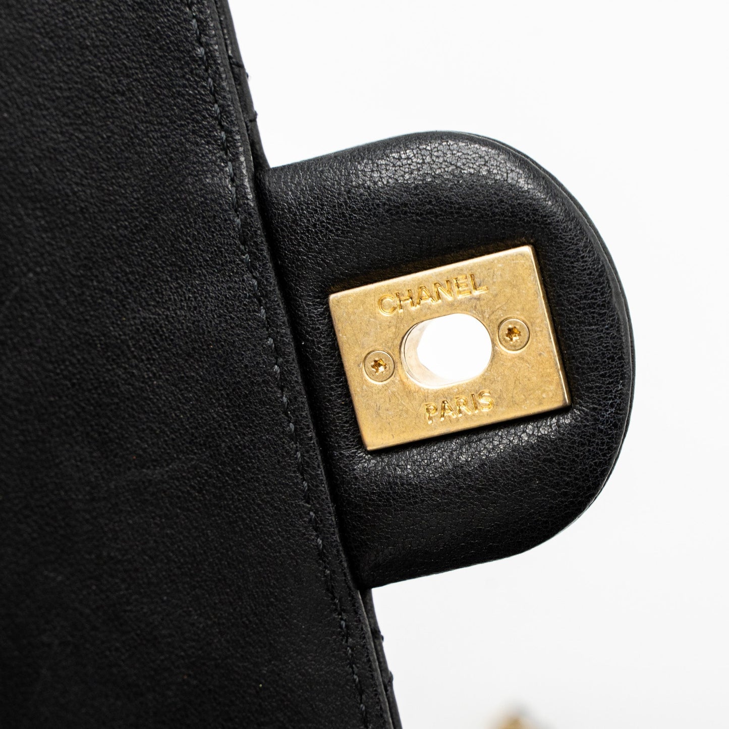 Chanel Square Pearl Flap Bag Lambskin Black Brushed