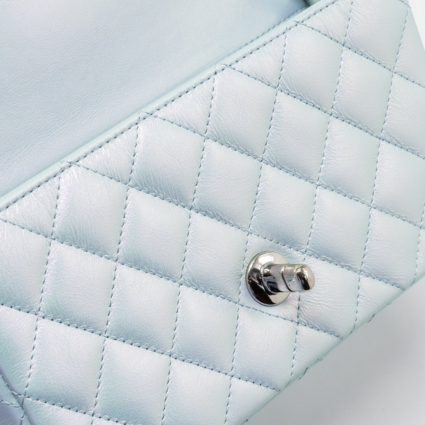 Chanel 21K mini rectangular flap bag calfskin iridescent light blue  (microchip)