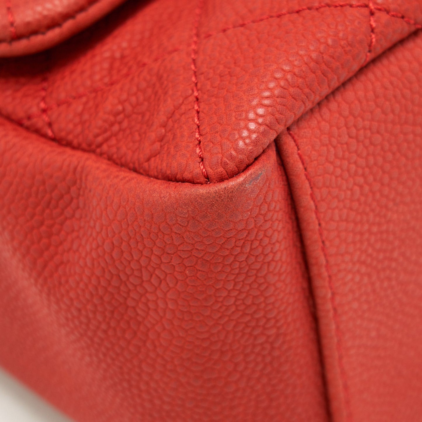 Chanel top handle rectangular flap bag grained calfskin red