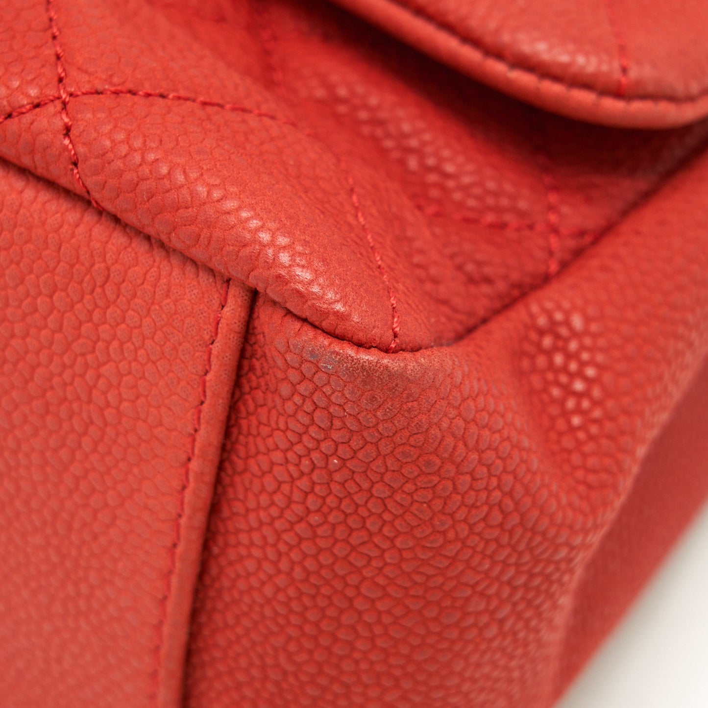 Chanel top handle rectangular flap bag grained calfskin red