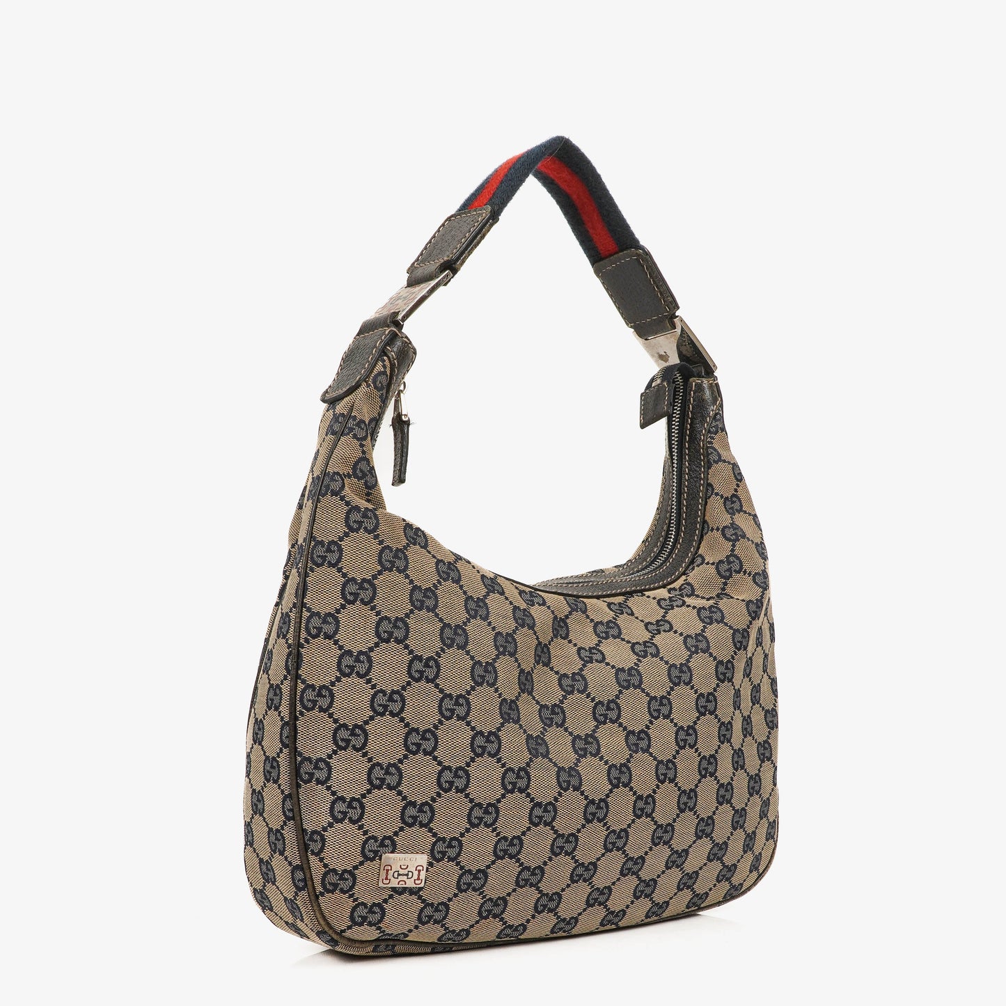 Gucci Charmy Navy GG Canvas Sherry Line Hobo Bag