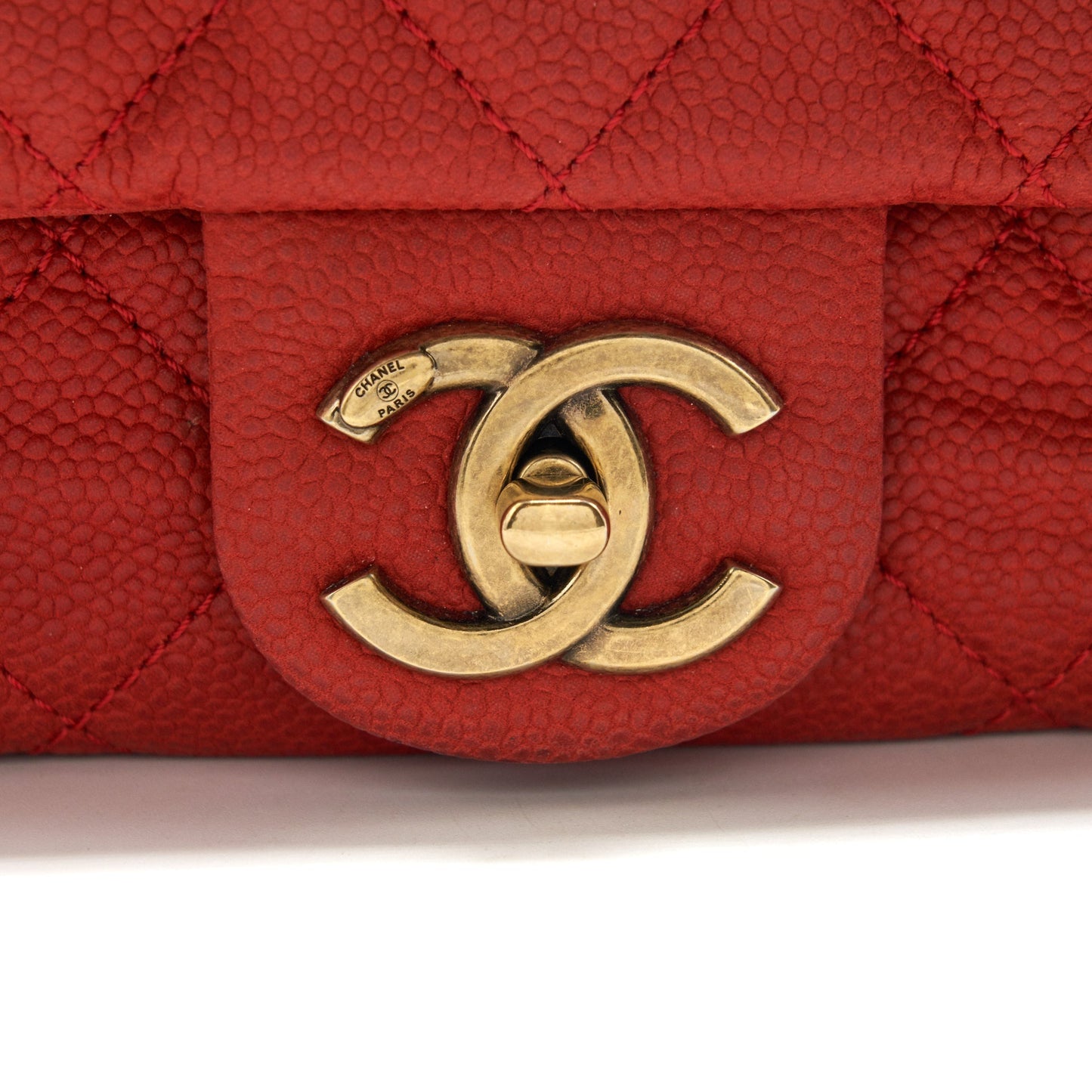 Chanel top handle rectangular flap bag grained calfskin red