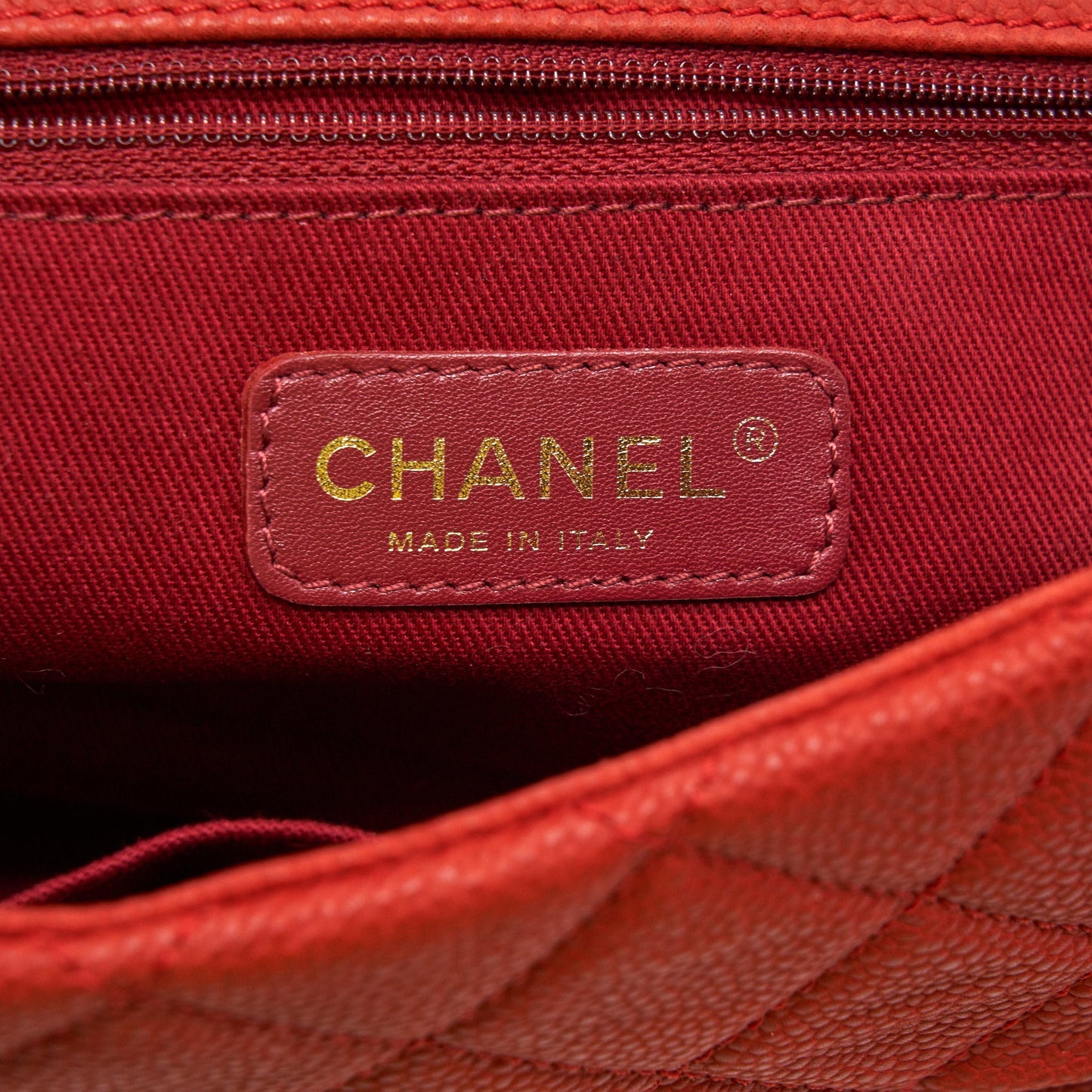 Chanel top handle rectangular flap bag grained calfskin red