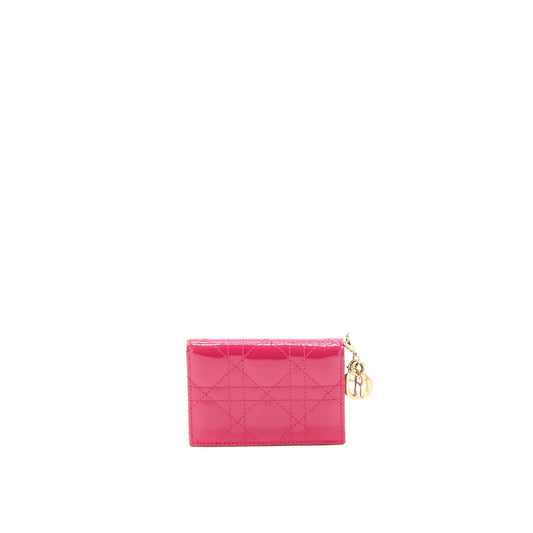 Dior Flap Card Holder Patent Calfskin Pink