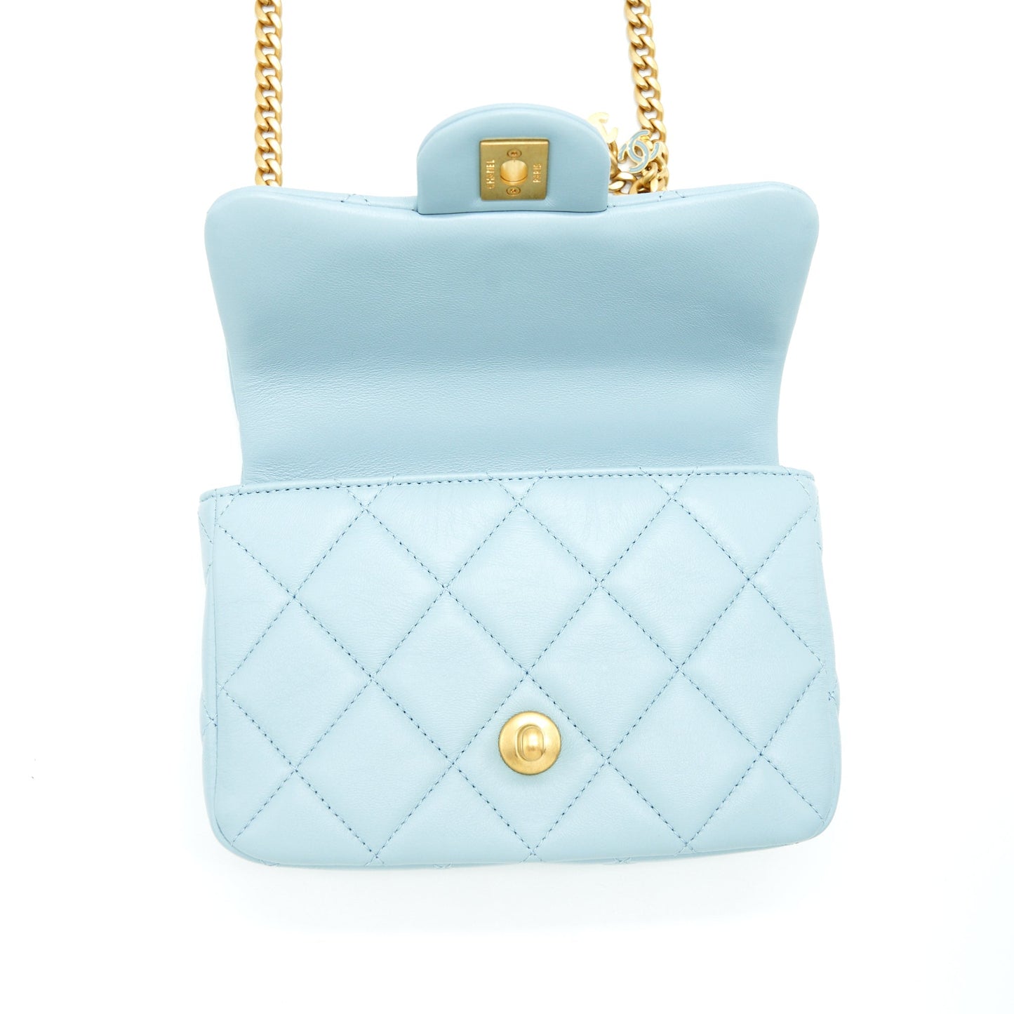 Chanel 22P Seasonal Mini Square Flap Bag Lambskin Light Blue