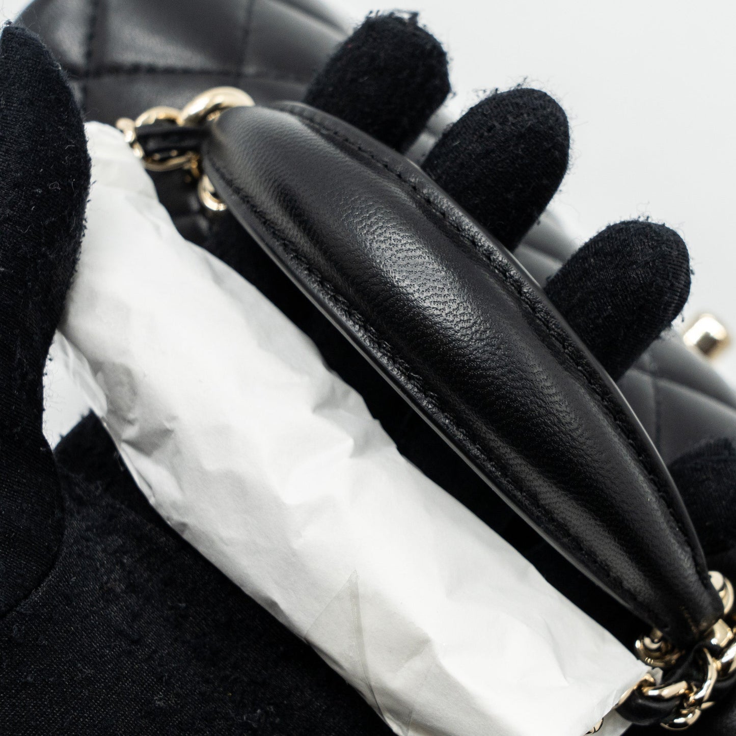 Chanel top handle mini Rectangular flap bag lambskin black L (Microchip )