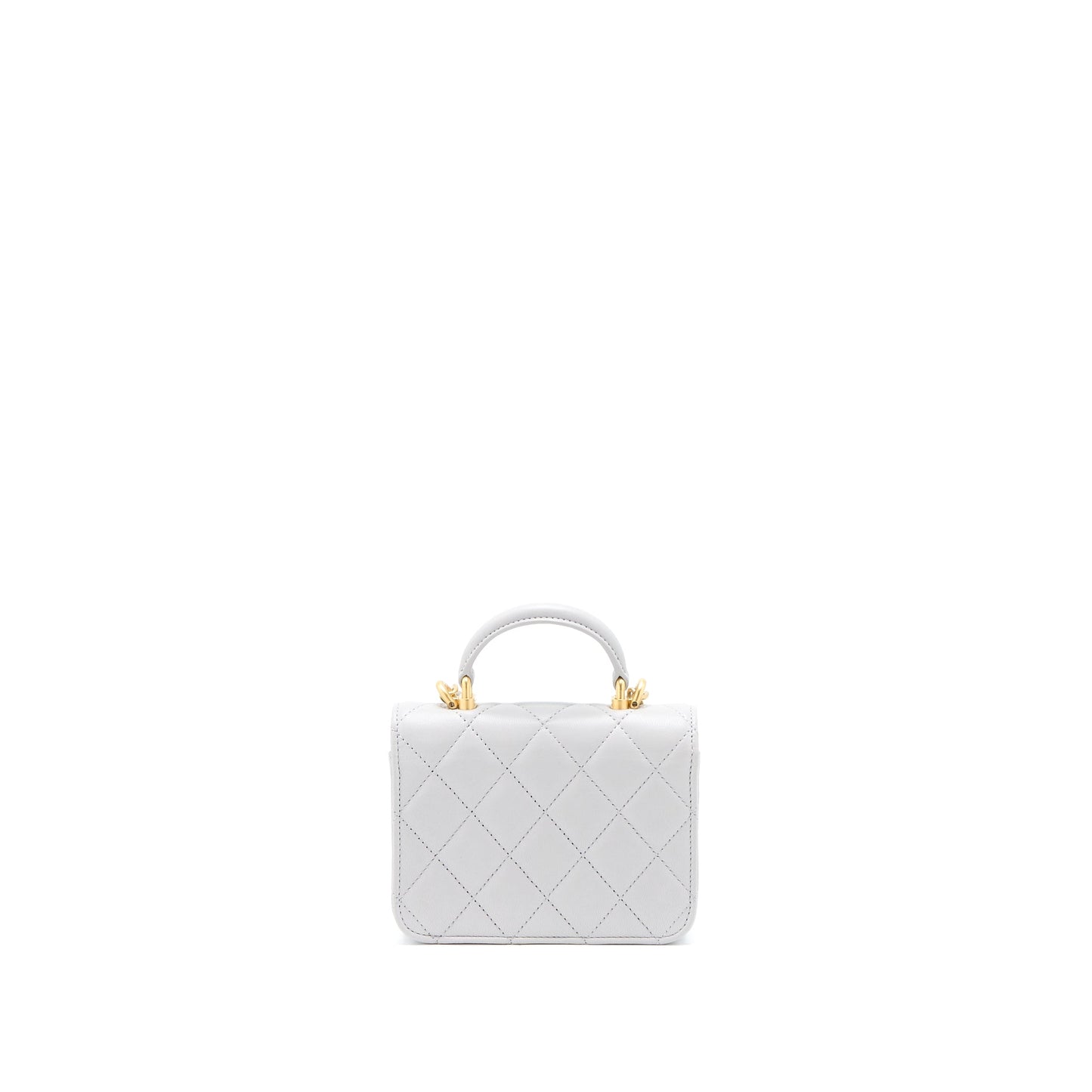 Chanel Mini Top Handle Flap Bag Lambskin Light Grey Brushed